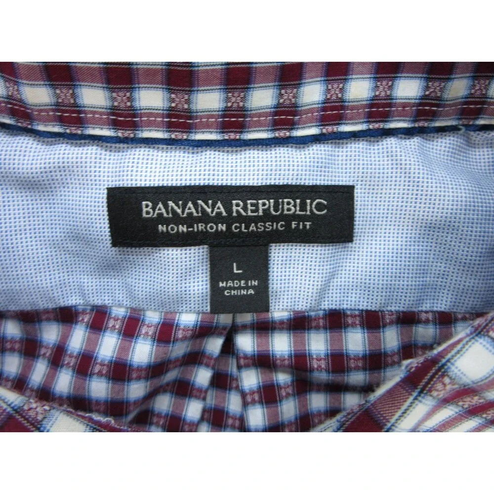 Banana Republic Shirt Men's Large Classic Fit Geometric Red Preppy Non-Iron